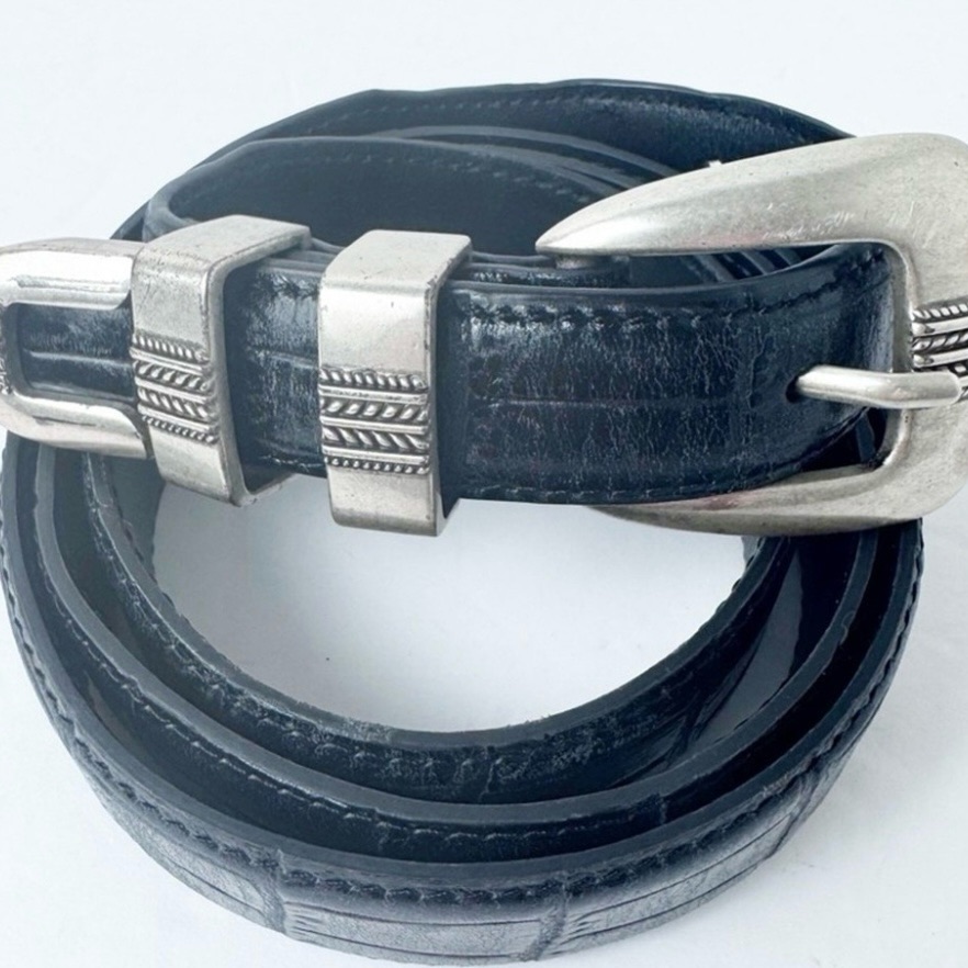 Jos A Bank Black Leather Belt With Silver Buckle 46”